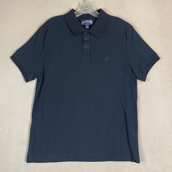 Vilebrequin Shirt Mens Large Black Ribbed Cuffs And Collar‎ Cotton Polo - Picture 1 of 11